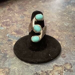 Turquoise Triple Stone Silver Ring - Size 7, Women Jewelry